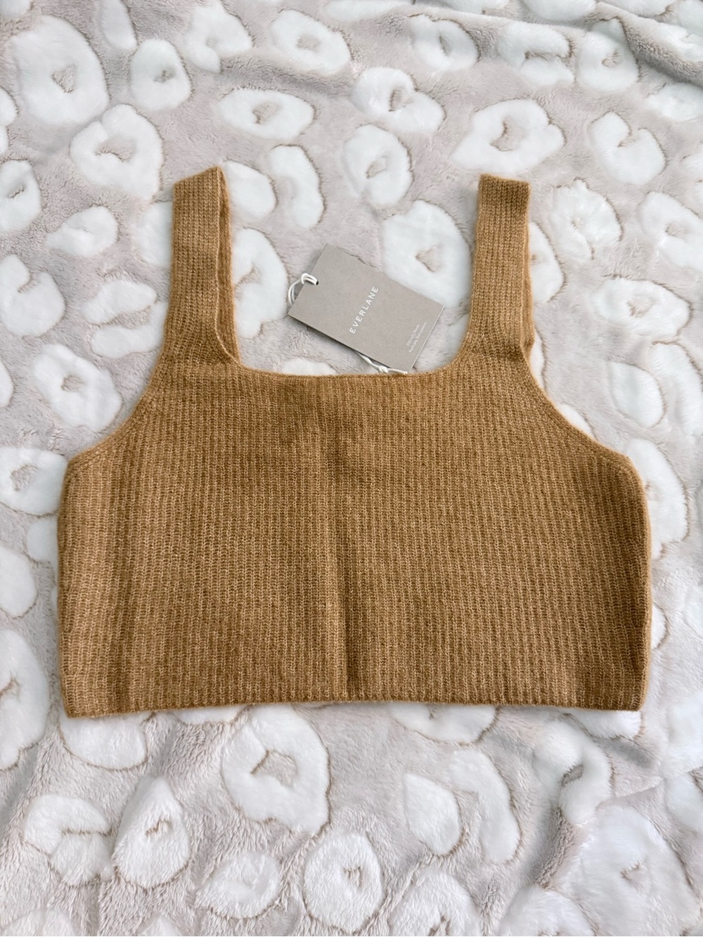 Everlane Camel Ribbed Square-Neck Knit Tank Sz L NWT E12